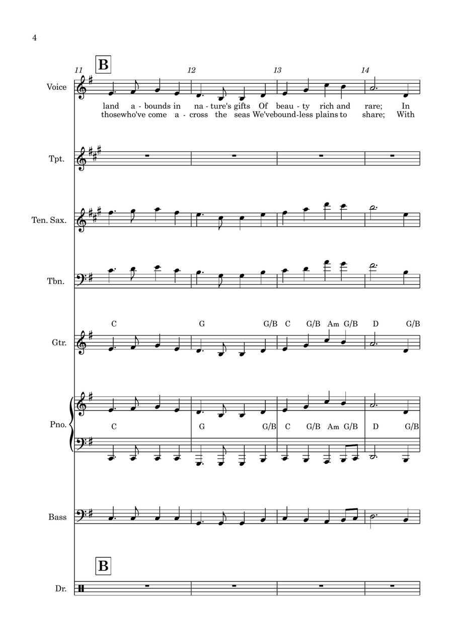 Advance Australia Fair (Australian National Anthem) 2 verses. Vocal or Instrumental 3 Horns & Rhythm Small Ensemble scores gallery preview page 4