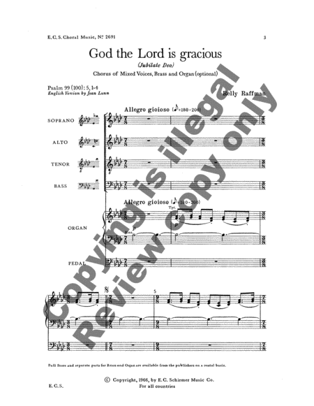 Jubilate Deo (God the Lord is Gracious) (Choral Score)