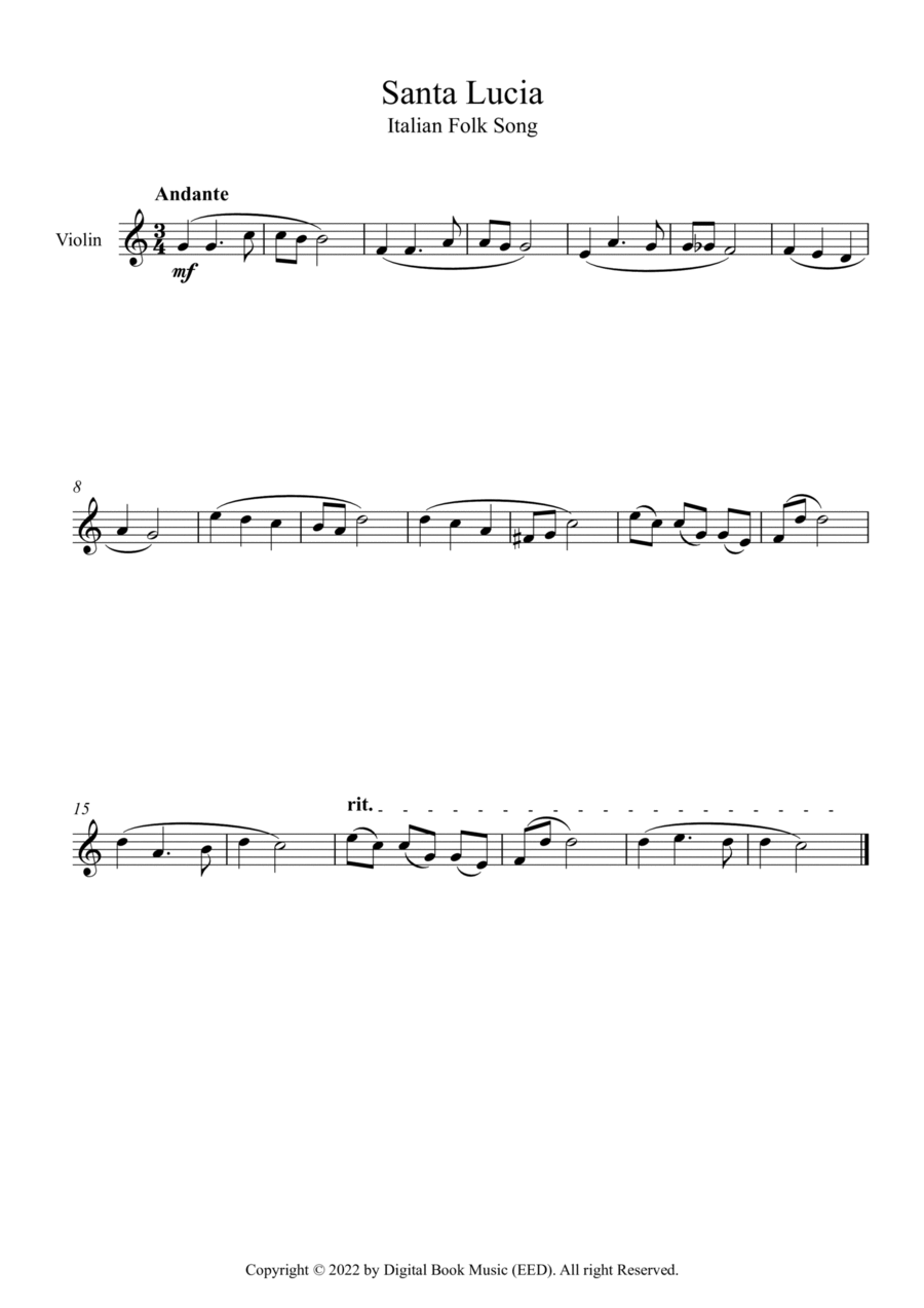 Santa Lucia - Italian Folk Song (Violin) Violin Solo scores gallery preview page 1
