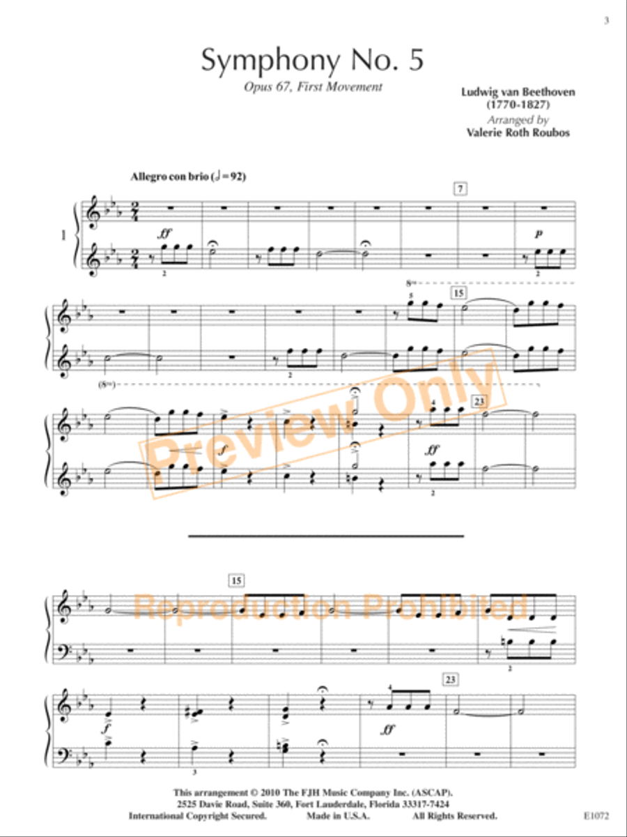 Symphony No. 5, Opus 67, First Movement (NFMC) Piano scores gallery preview page 4