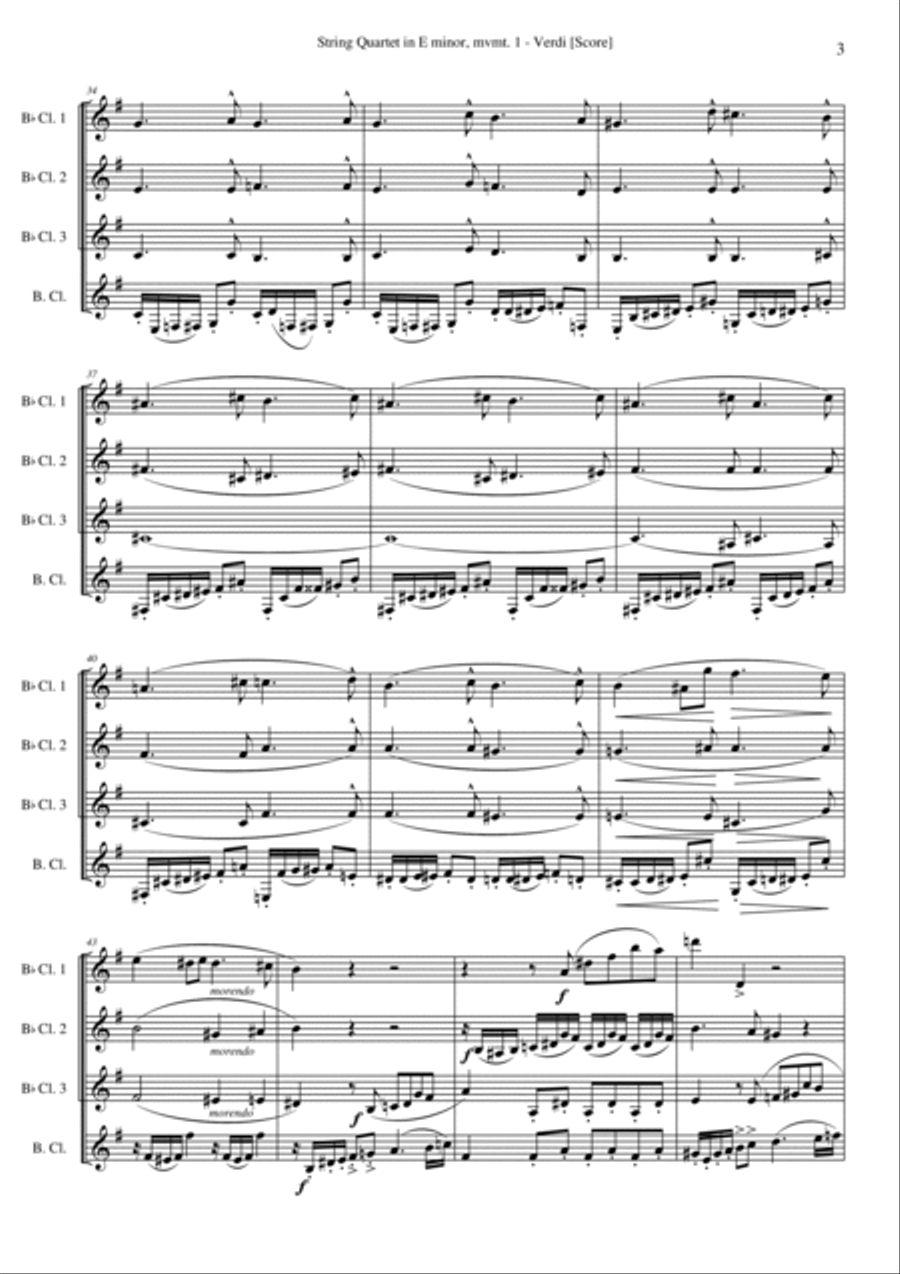 Quartet in E minor, mvmt.1 (Clarinet Quartet) Clarinet Quartet scores gallery preview page 3