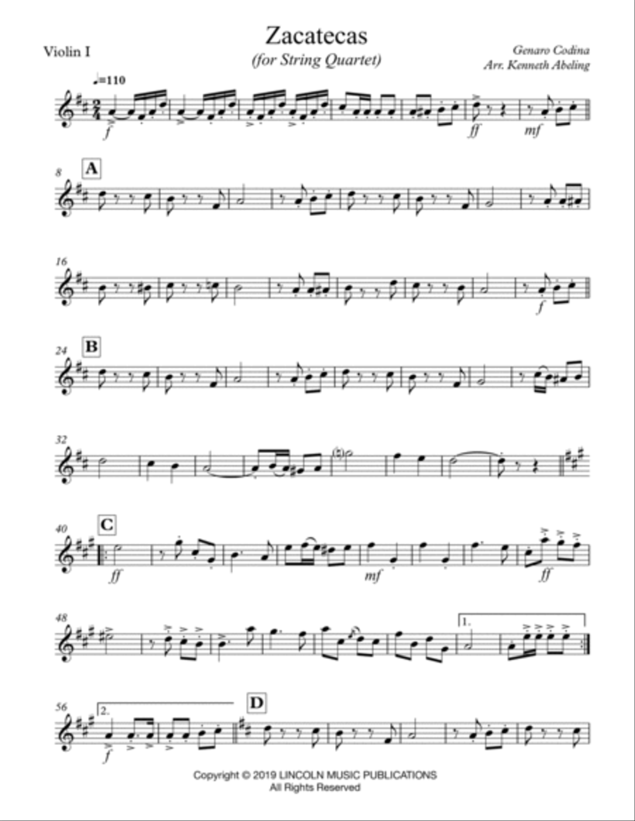 Zacatecas March (for String Quartet) String Quartet scores gallery preview page 6