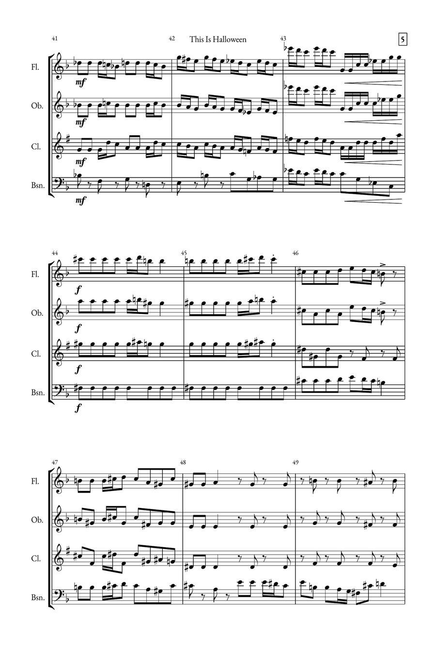This Is Halloween Woodwind Quartet scores gallery preview page 5
