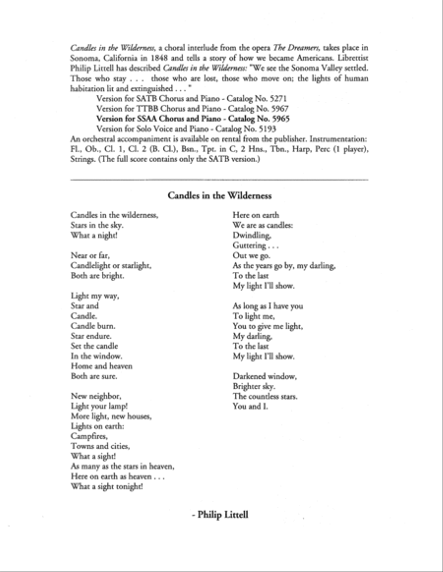 The Dreamers: Candles in the Wilderness SSAA scores gallery preview page 2