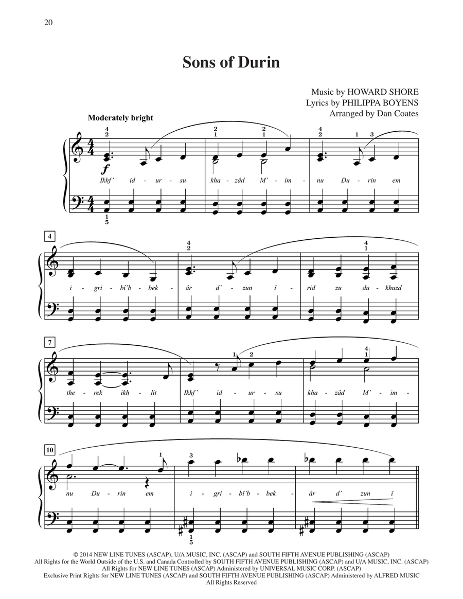Sons Of Durin (from The Hobbit: The Battle of the Five Armies) (arr. Dan Coates) Easy Piano scores gallery preview page 1