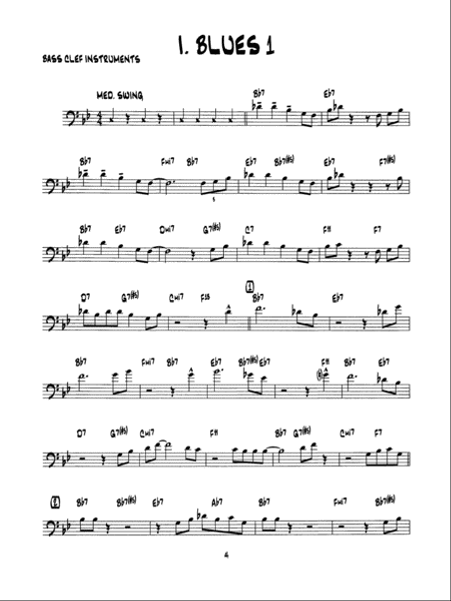 15 Easy Jazz, Blues & Funk Etudes Bass Clef Instrument scores gallery preview page 3