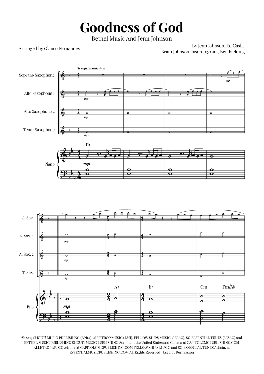 Goodness Of God Saxophone Quartet scores gallery preview page 1