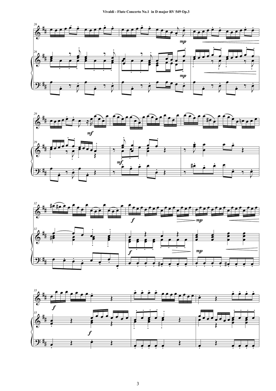 Vivaldi - Flute Concerto No.1 in D major RV 549 Op.3 for Flute and Cembalo (or Piano) image number null