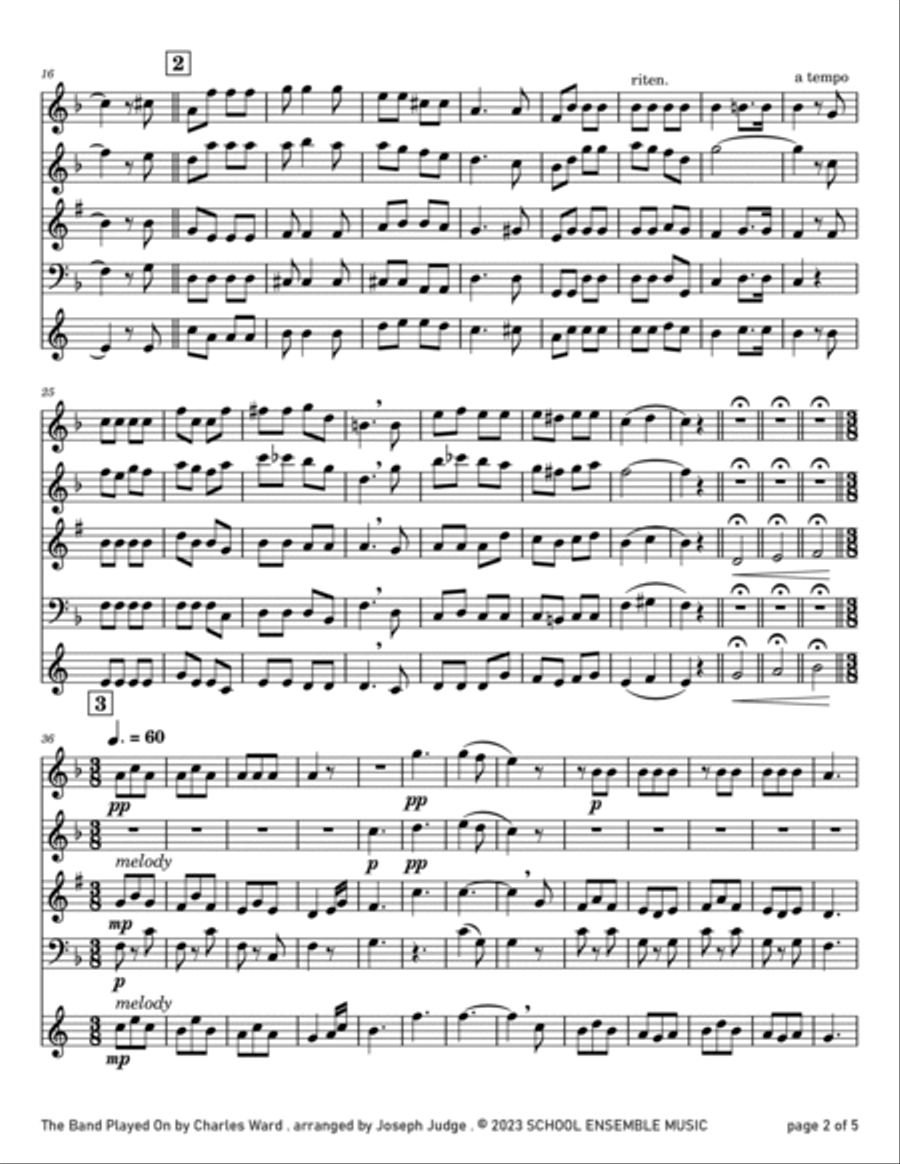 The Band Played On by Ward for Woodwind Quartet in Schools Woodwind Quartet scores gallery preview page 2
