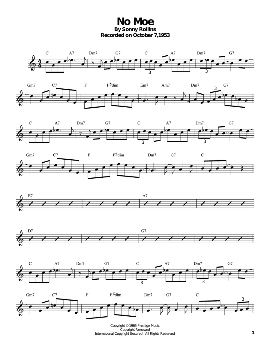 No Moe No Moe Tenor Saxophone scores gallery preview page 1