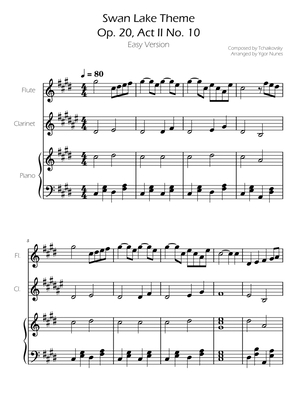 Swan Lake (theme) - Tchaikovsky - Flute and Clarinet Duet w/ Piano Accompaniment