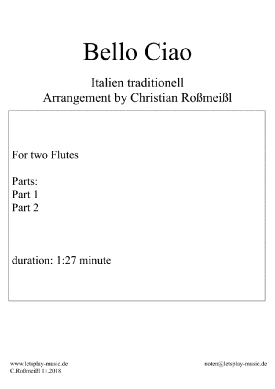 Bella Ciao for two Flutes Flute Duet scores gallery preview page 1