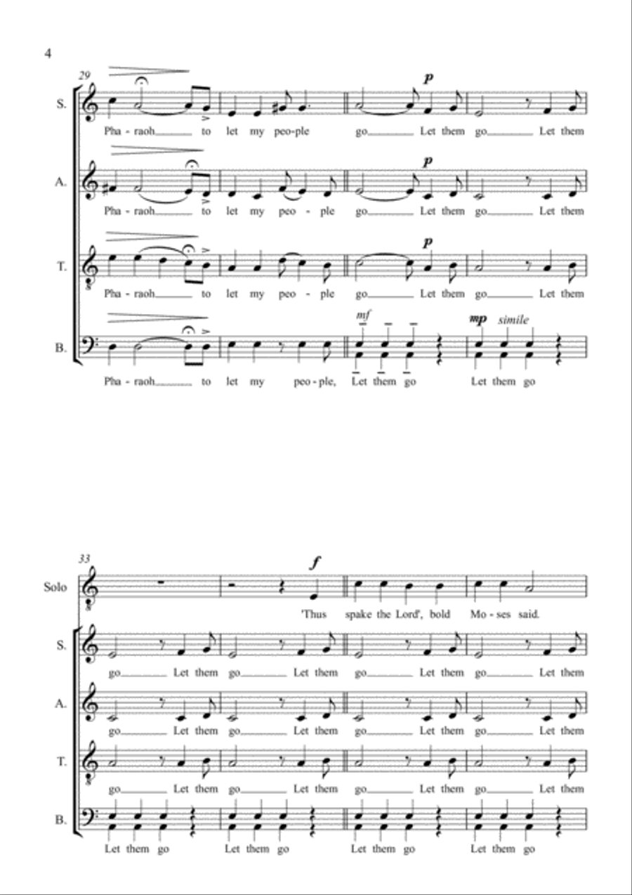 Let My People Go (Go Down Moses) [A MINOR VERSION] 4-Part scores gallery preview page 6