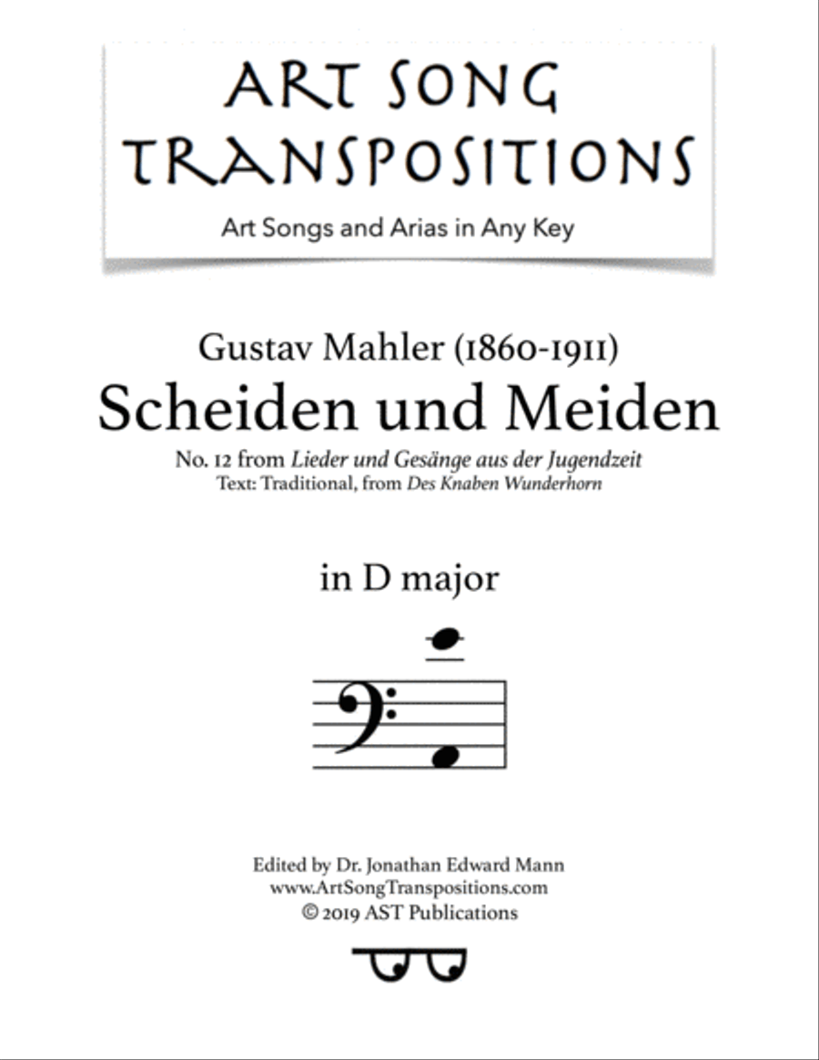 MAHLER: Scheiden und Meiden (transposed to D major, bass clef) Voice scores gallery preview page 1