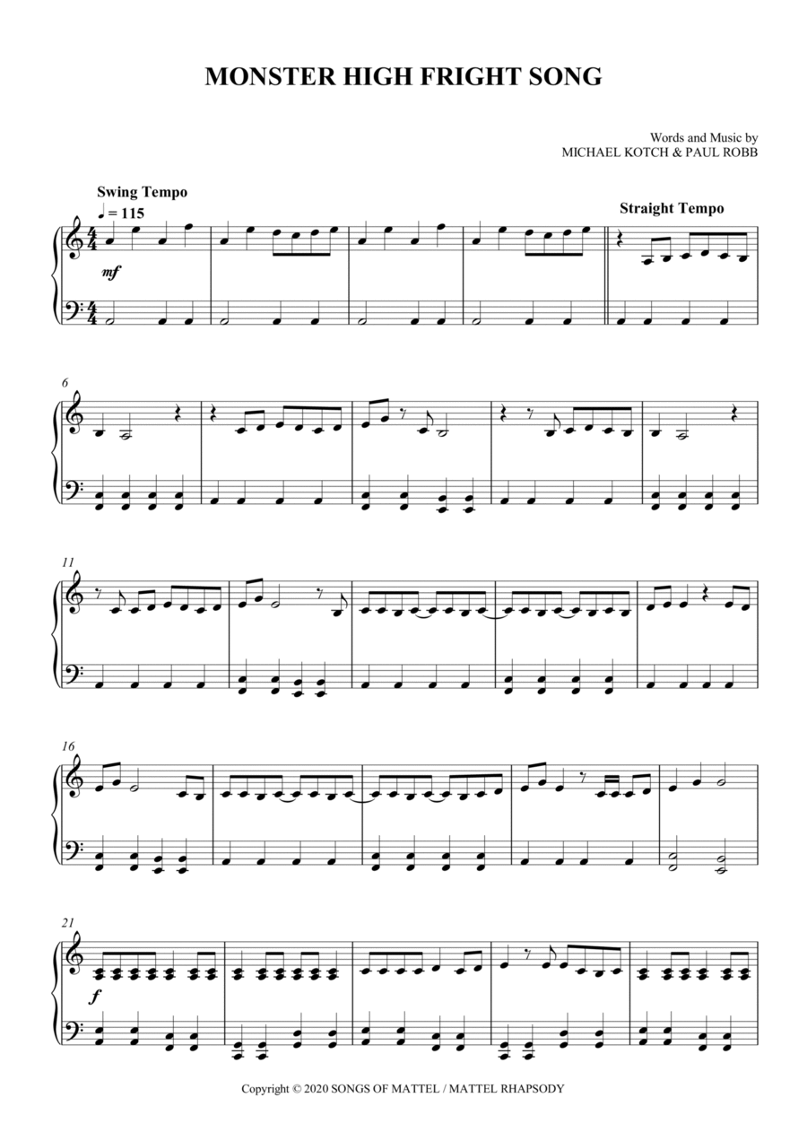 Monster High Fright Song Monster High Fright Song Easy Piano scores gallery preview page 1