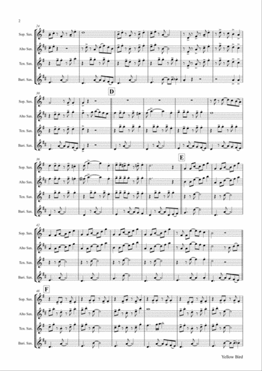 Yellow Bird - Haitian Folk Song - Calypso - Saxophone Quartet Saxophone Quartet scores gallery preview page 3