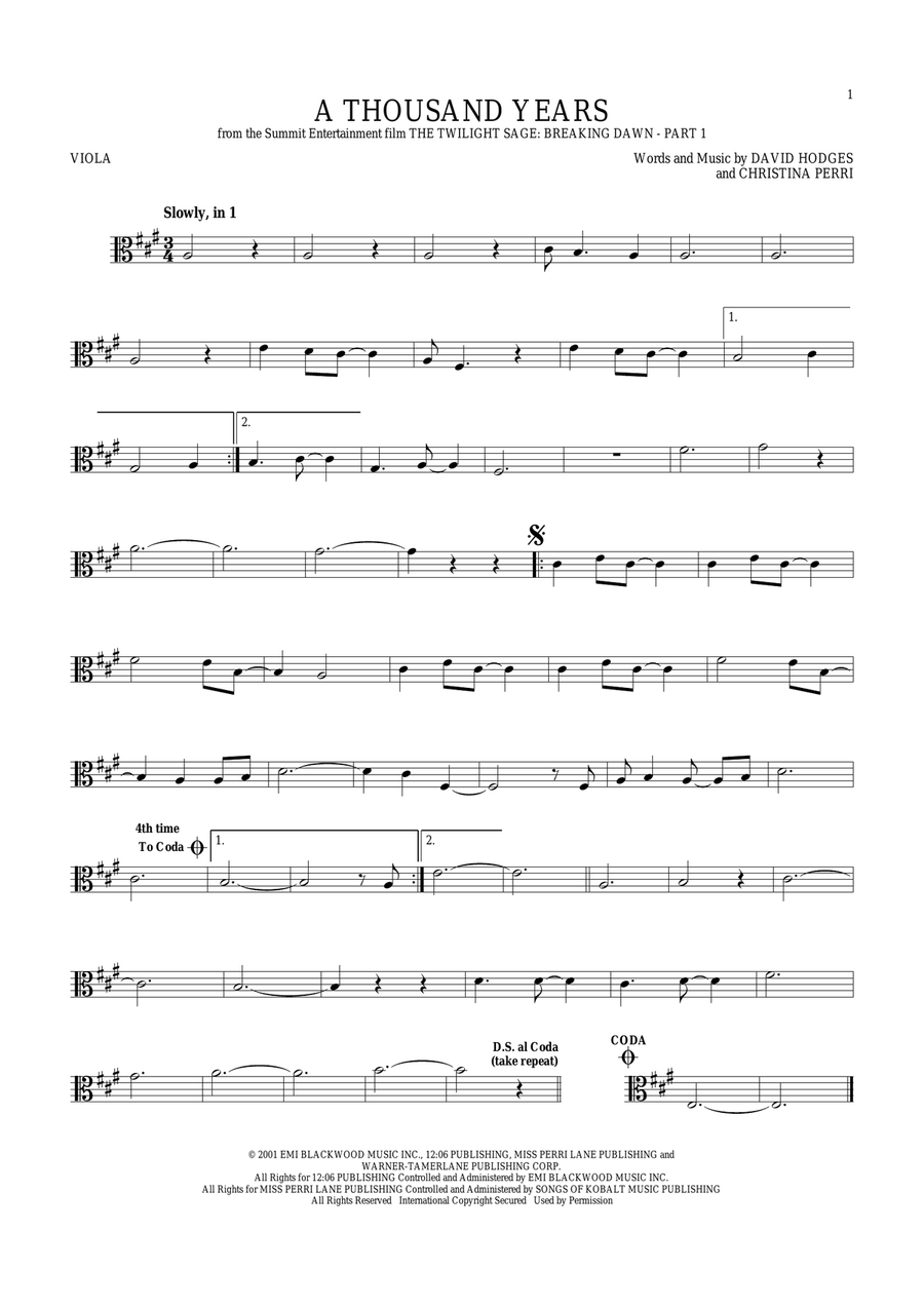 A Thousand Years A Thousand Years Viola Solo scores gallery preview page 1