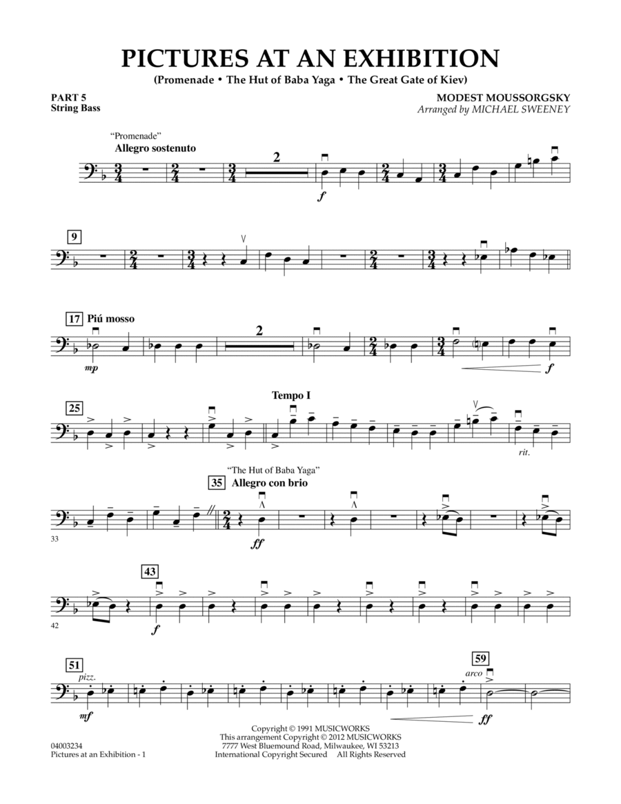 Pictures At An Exhibition (Excerpts) - Pt.5 - String/Electric Bass Concert Band scores gallery preview page 1