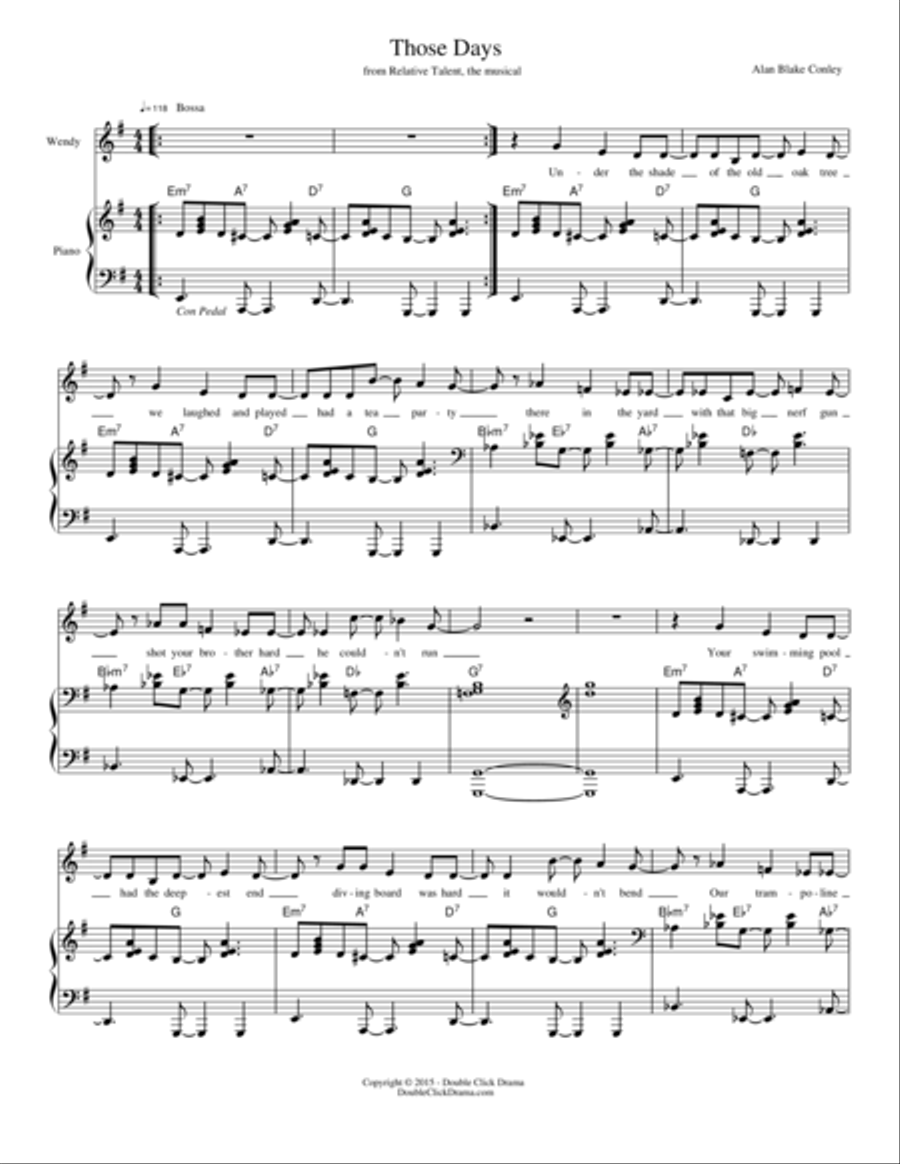 Those Days - Relative Talent, the musical Piano, Vocal, Guitar scores gallery preview page 1