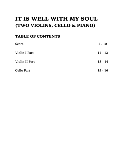 It Is Well With My Soul (Piano Quartet): Two Violins, Cello and Piano image number null