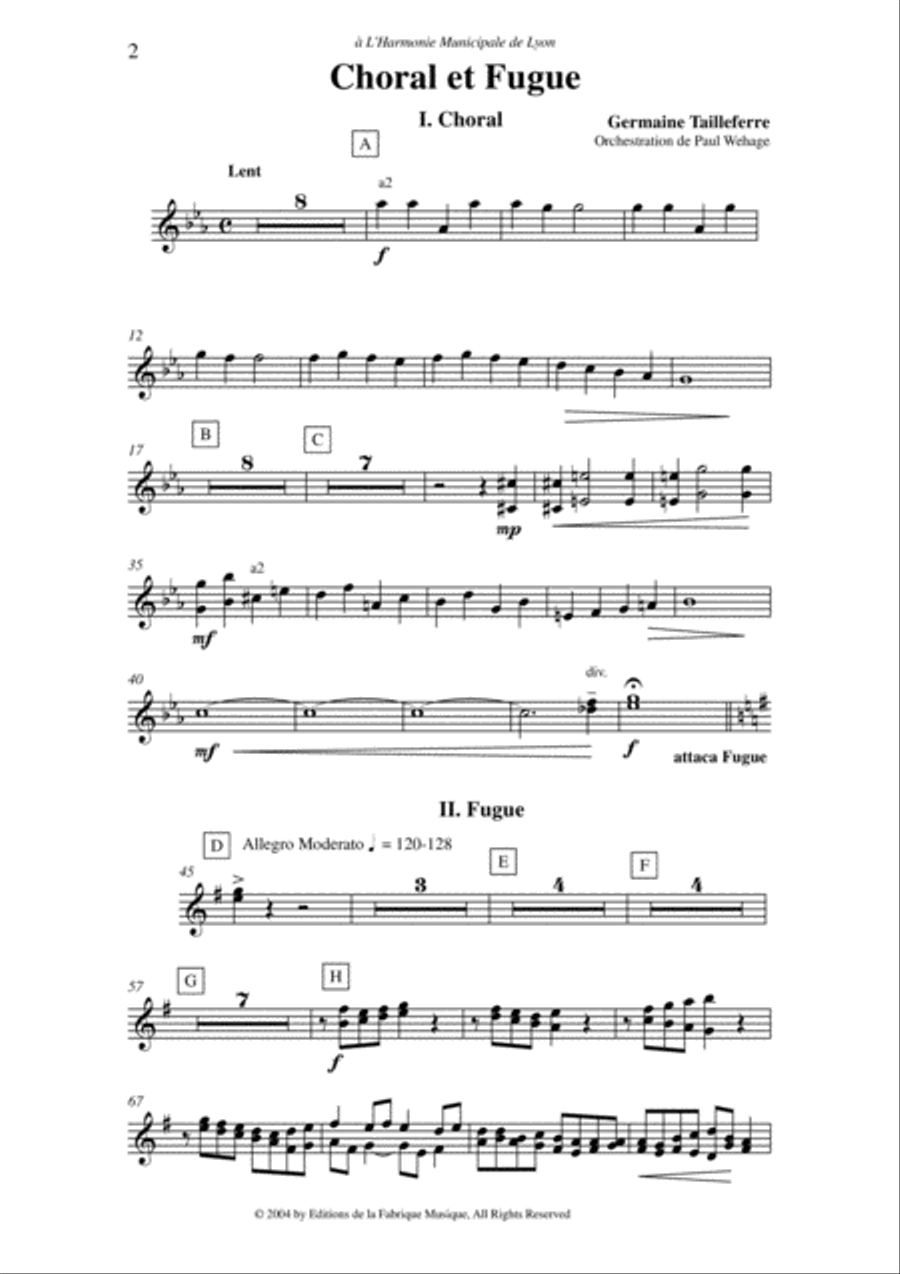 Germaine Tailleferre : Choral et Fugue, arranged for concert band by Paul Wehage - Bb trumpet 1 part Concert Band scores gallery preview page 2