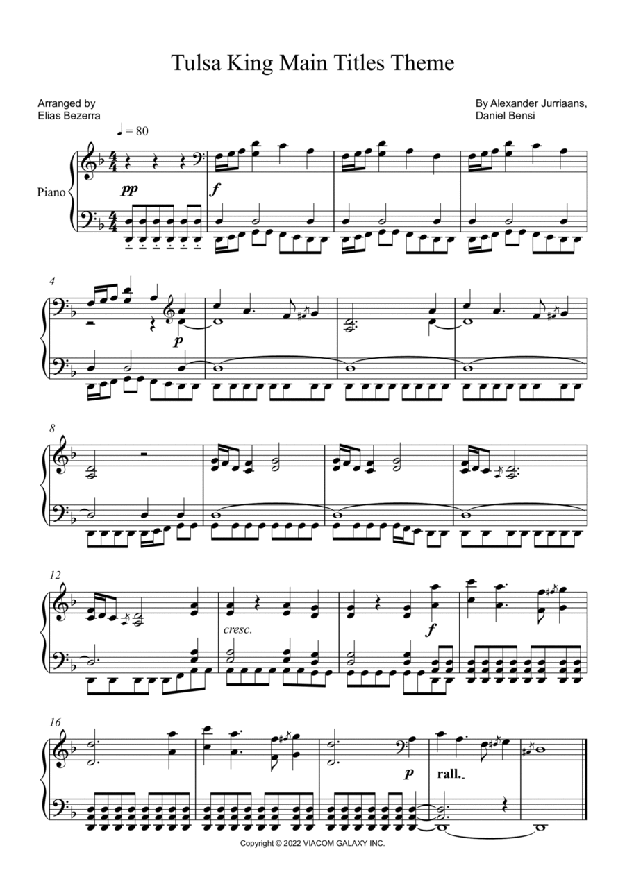 Tulsa King - Main Title Theme Piano Solo scores gallery preview page 1