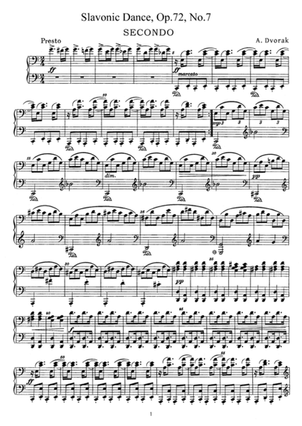 Dvorak Slavonic Dance, Op.72, No.7, for piano duet, PD897