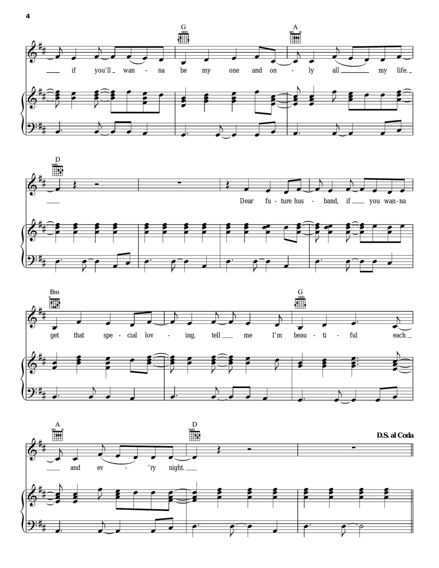 Dear Future Husband Piano, Vocal, Guitar scores gallery preview page 4