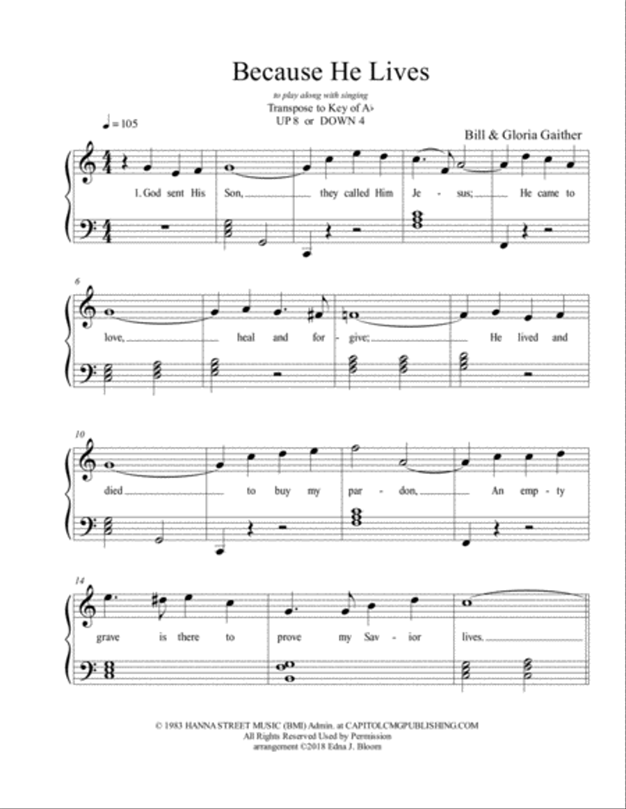 Because He Lives Easy Piano scores gallery preview page 2
