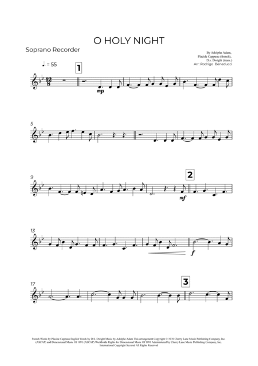 O Holy Night Soprano Recorder scores gallery preview page 2