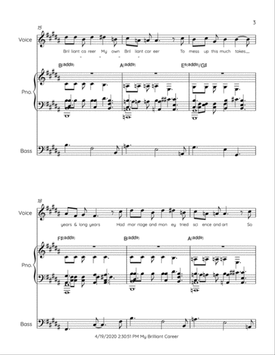 My Brilliant Career Piano, Vocal, Guitar scores gallery preview page 3