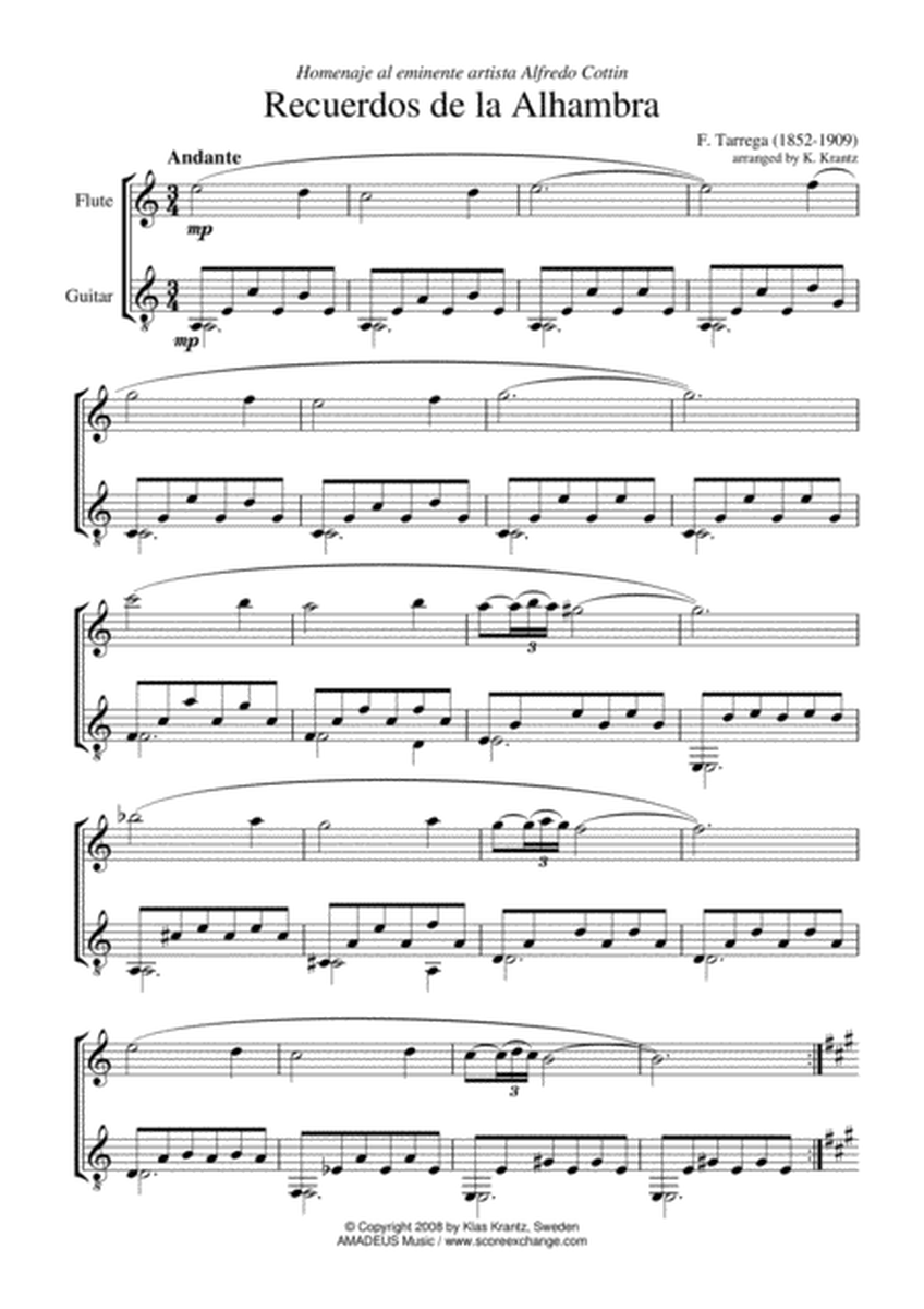 Recuerdos de la Alhambra (A Minor) for flute and guitar image number null
