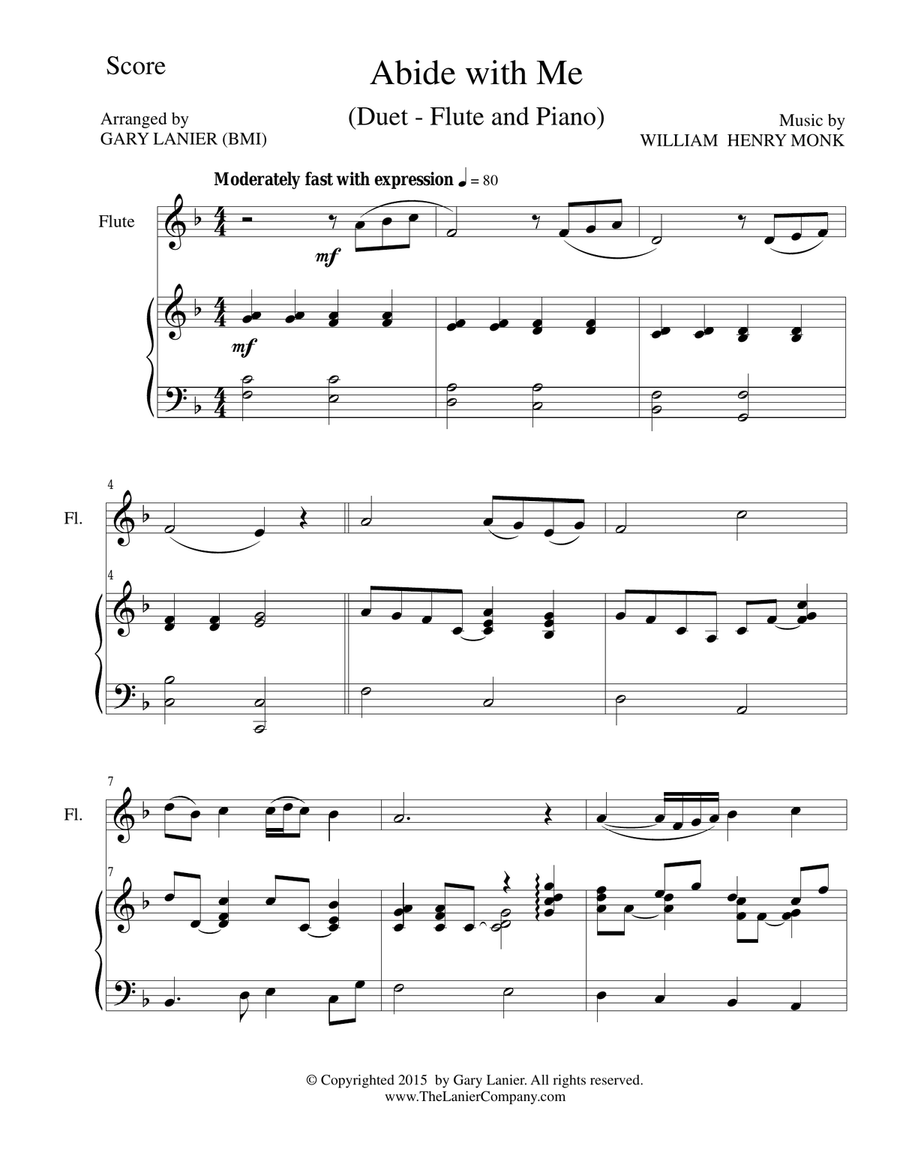 ABIDE WITH ME (Duet – Flute and Piano/Score and Parts) Woodwind Duet scores gallery preview page 1