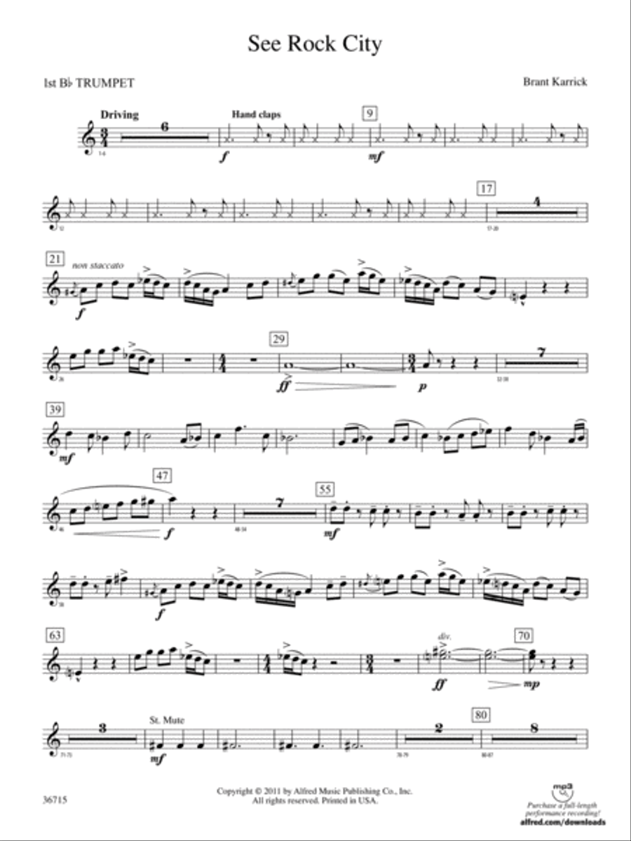 See Rock City: 1st B-flat Trumpet Concert Band scores gallery preview page 1