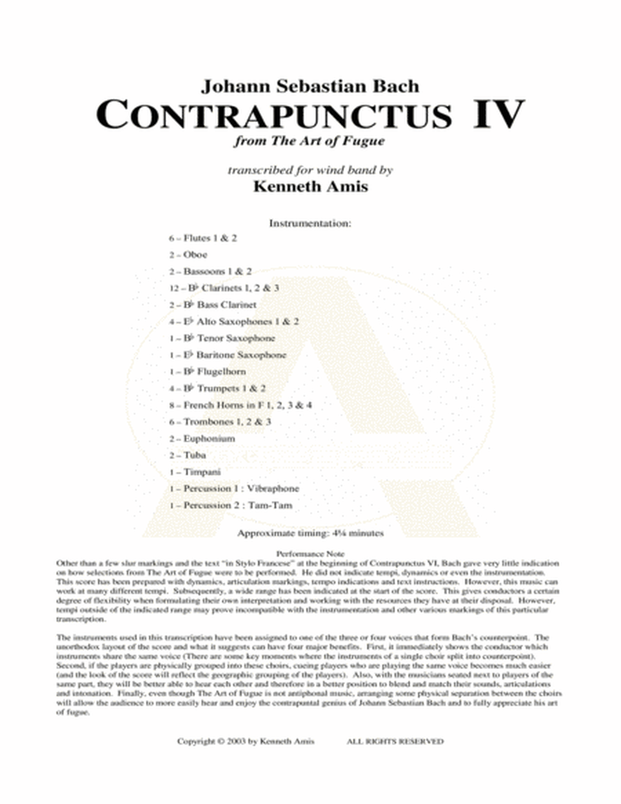 Contrapunctus 4 - STUDY SCORE ONLY