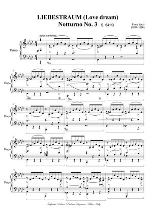 F. Liszt, LIEBESTRAUM (Love dream). Notturno No. 3. Arr. for Violin and Piano. With Parts