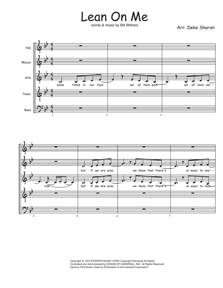 Lean On Me Lean On Me 4-Part scores gallery preview page 1