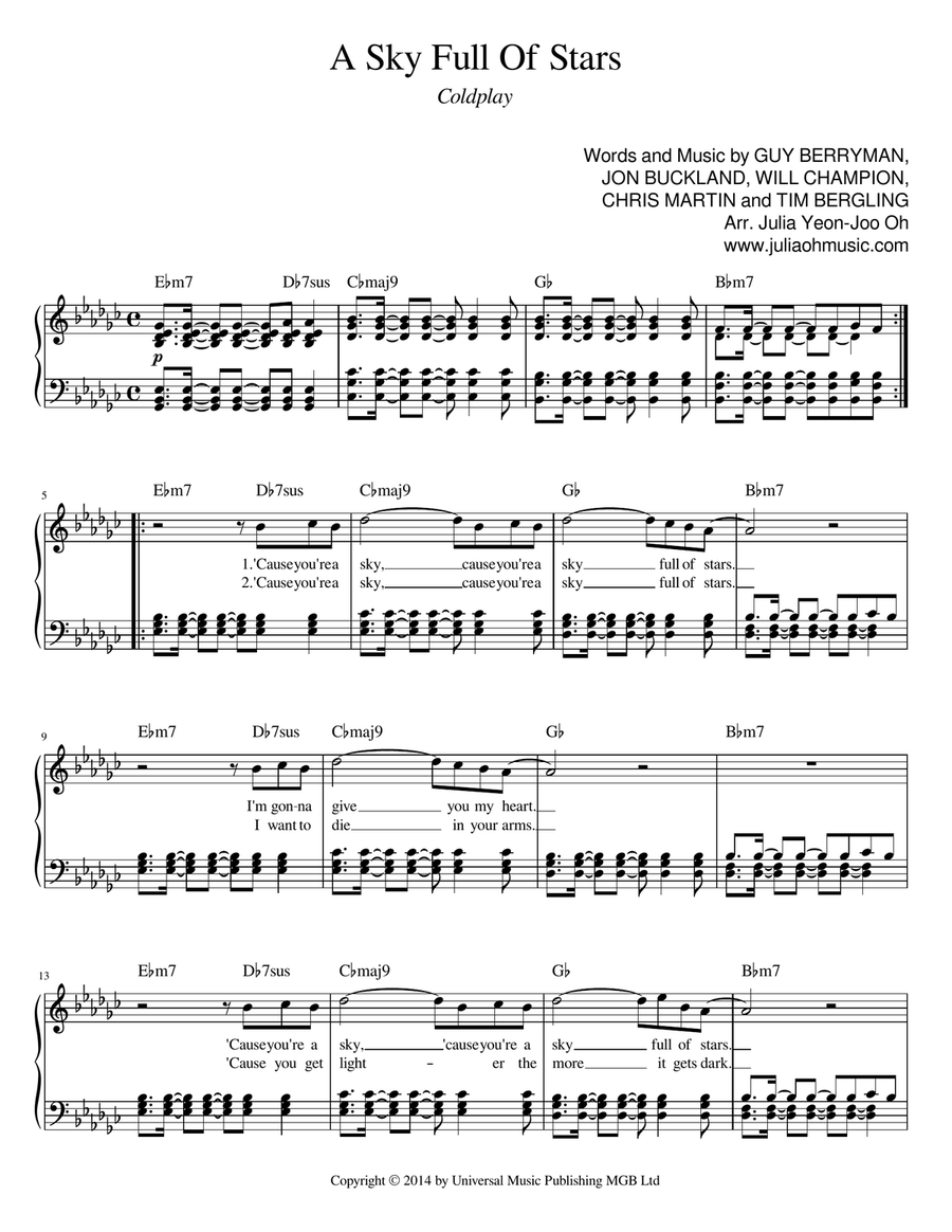 A Sky Full Of Stars A Sky Full Of Stars Piano, Vocal scores gallery preview page 1