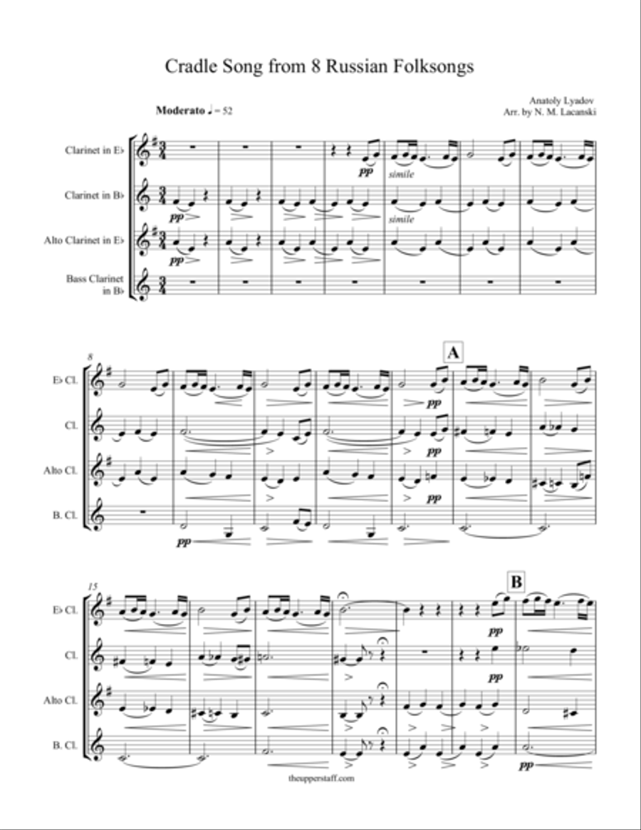 8 Russian Folksongs Cradle Song Woodwind Quartet scores gallery preview page 1