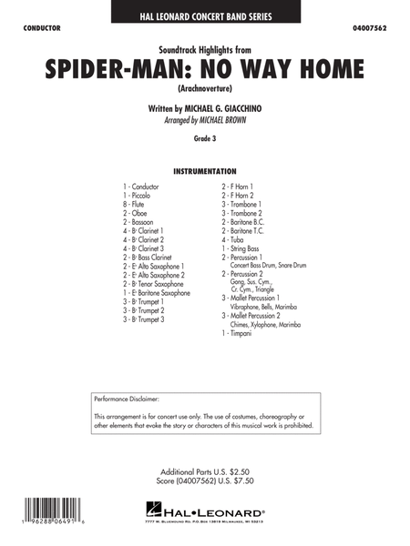 Soundtrack Highlights from Spider-Man: No Way Home (arr. Brown) - Conductor Score (Full Score)