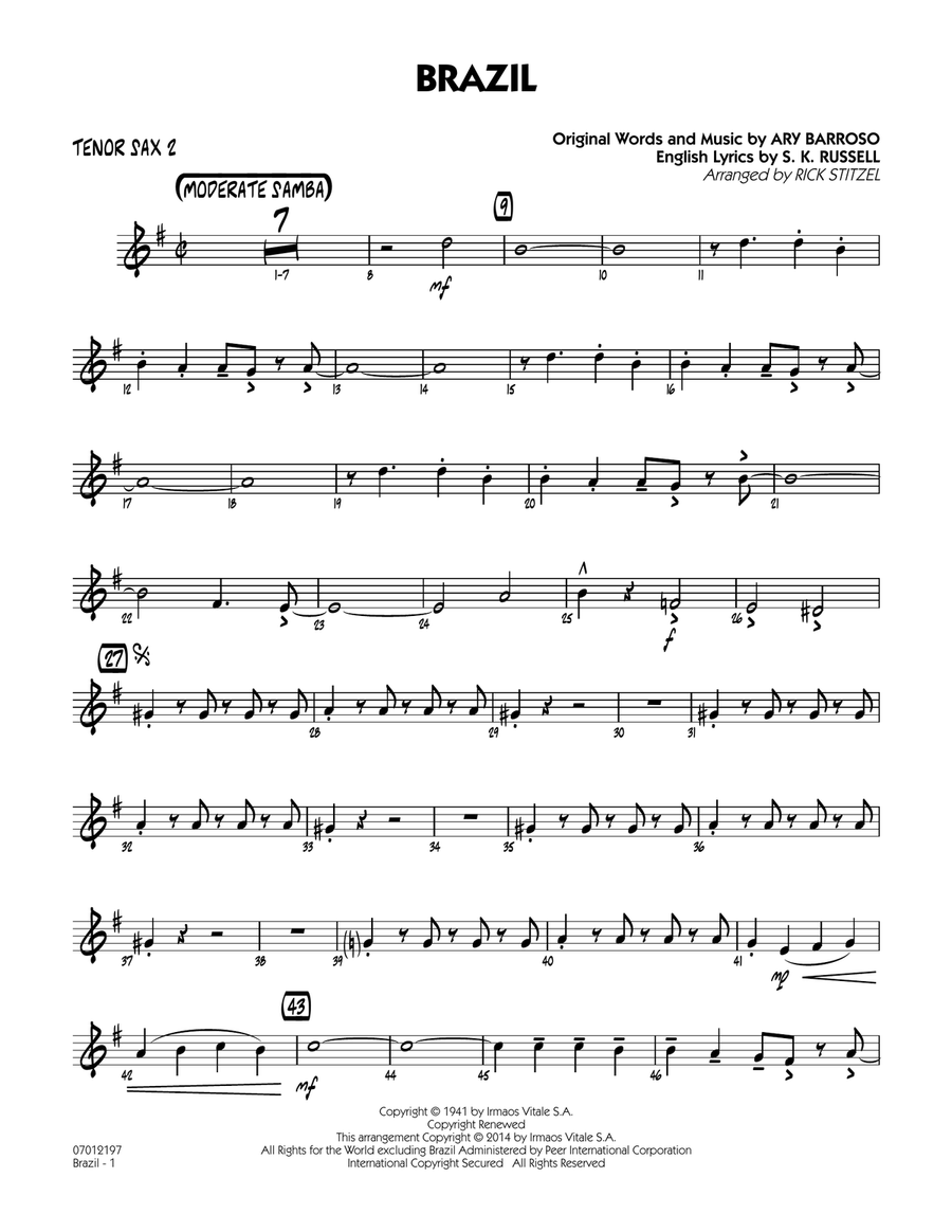 Brazil - Tenor Sax 2 Brazil - Tenor Sax 2 Jazz Ensemble scores gallery preview page 1