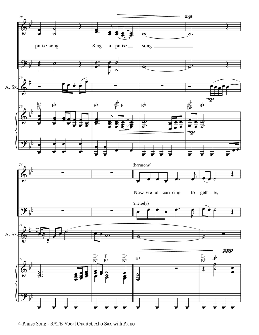 PRAISE SONG (SATB Vocal Quartet with Alto Sax & Piano) Choir scores gallery preview page 5