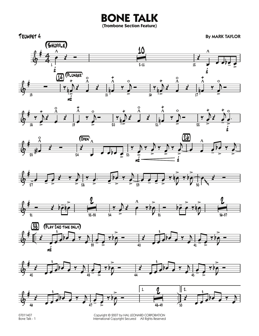 Bone Talk (Trombone Section Feature) - Trumpet 4 Jazz Ensemble scores gallery preview page 1
