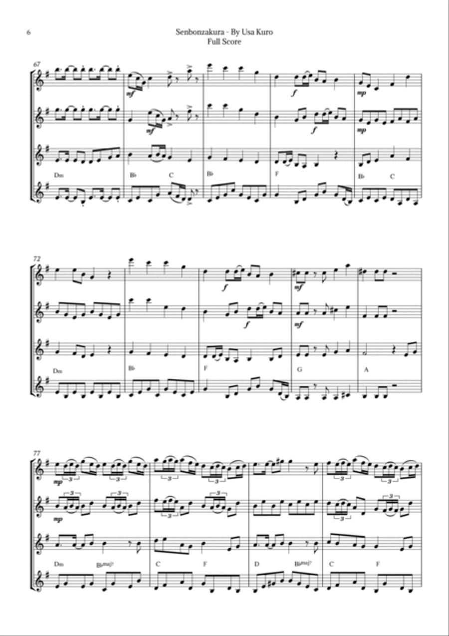 Senbonzakura Clarinet Quartet scores gallery preview page 6