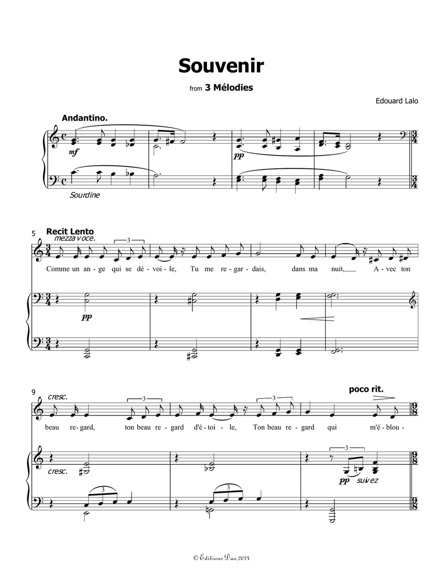 Souvenir, by Edouard Lalo, in C Major Piano, Vocal scores gallery preview page 3