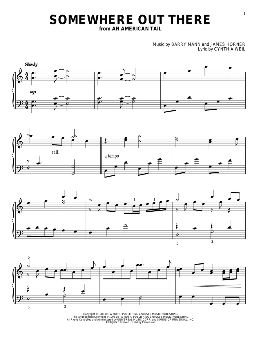 Somewhere Out There Piano Solo scores gallery preview page 1