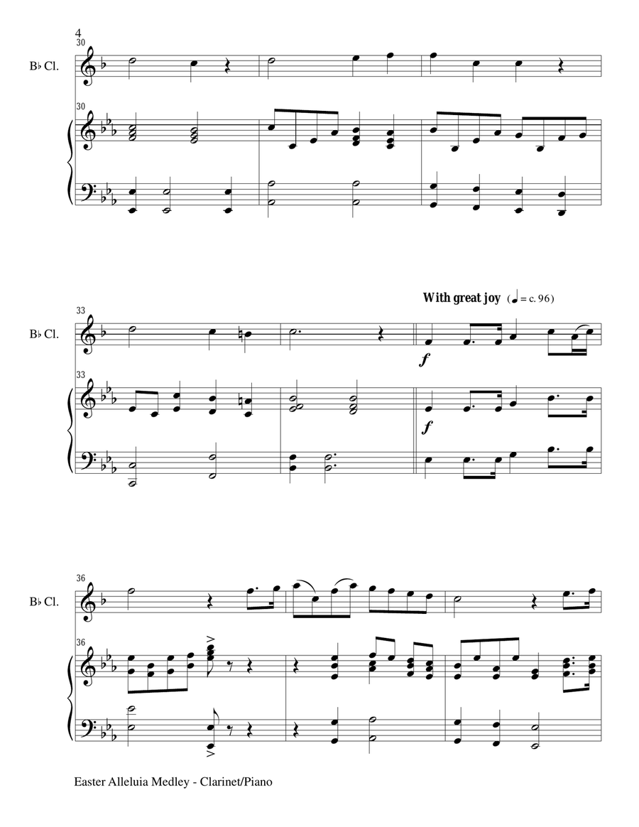 EASTER ALLELUIA MEDLEY (Duet – Bb Clarinet/Piano) Score and Clarinet Part B-Flat Clarinet scores gallery preview page 4
