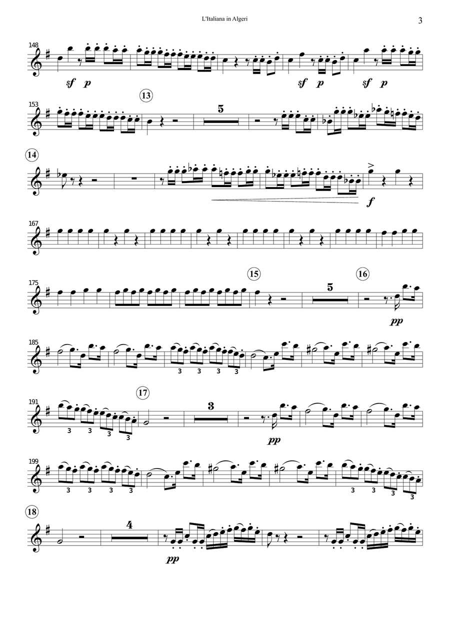 Rossini L’Italiana in Algeri (The Italian Girl in Algiers) – Sinfonia (Ouverture) for Clarinet Woodwind Ensemble scores gallery preview page 3
