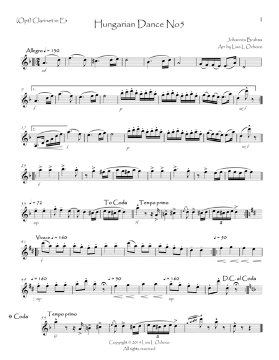 Hungarian Dance No5 for Clarinet Quartet Clarinet Quartet scores gallery preview page 5
