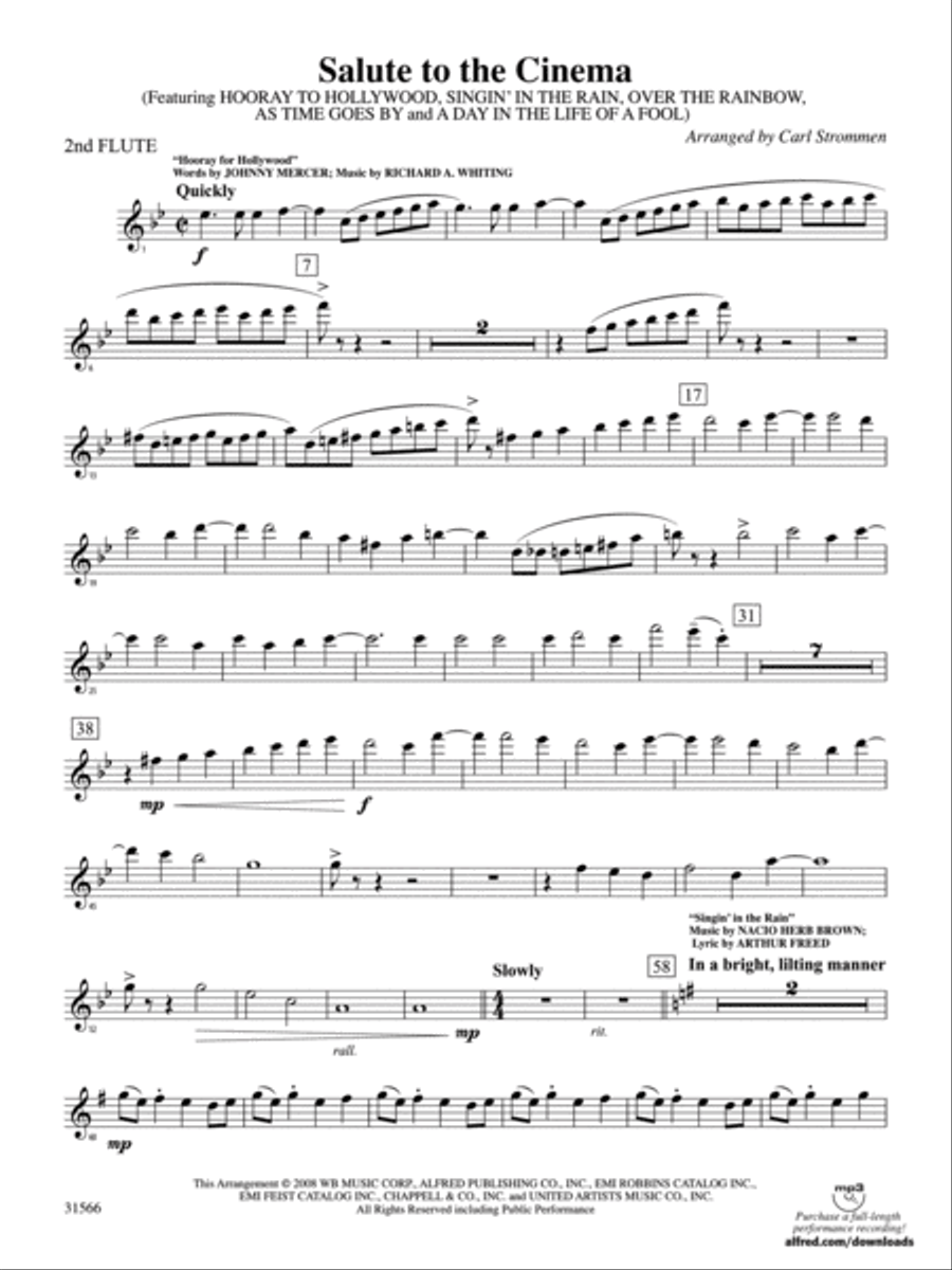 Salute to the Cinema: 2nd Flute Full Orchestra scores gallery preview page 1
